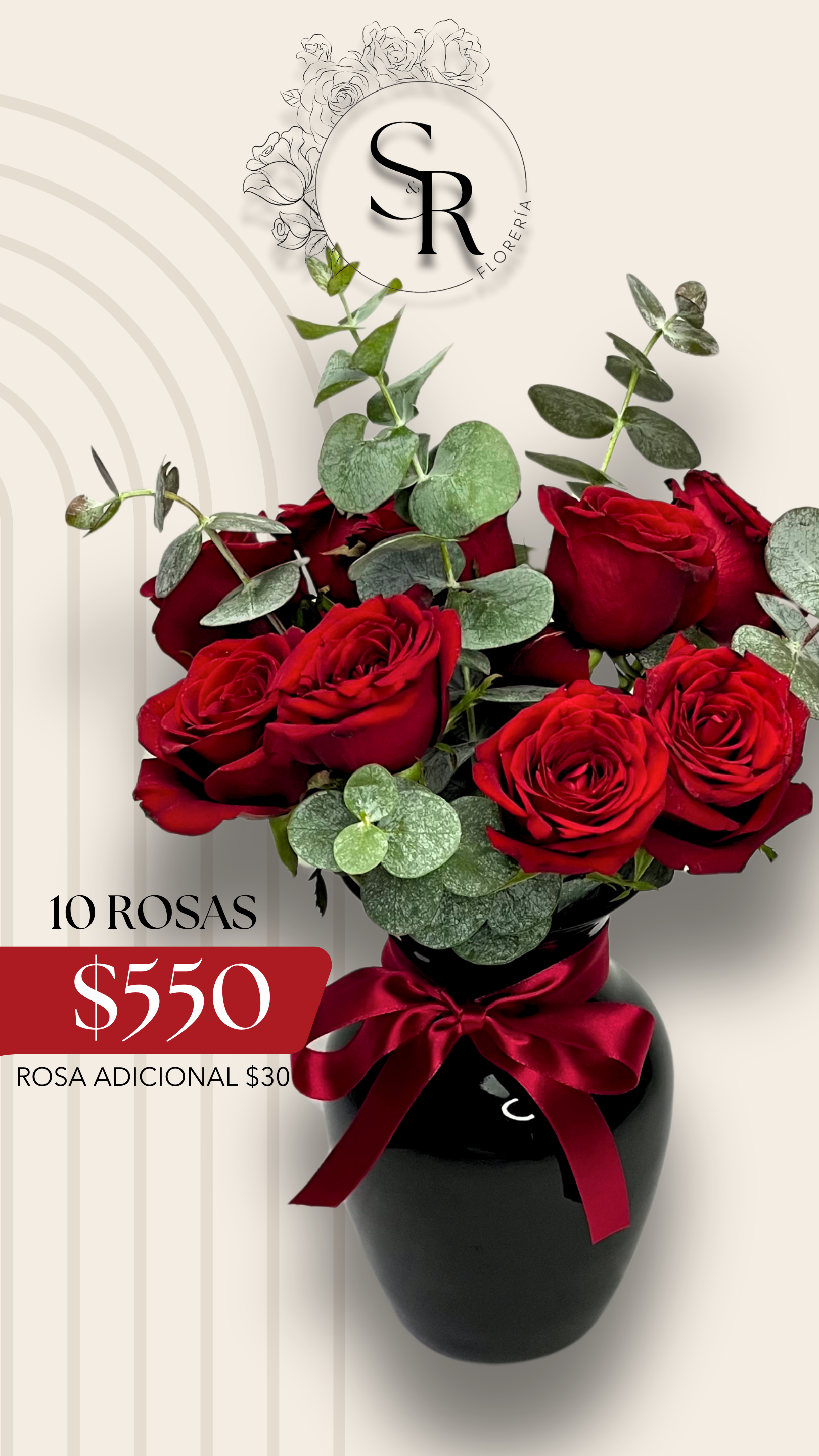 Jarrón de Cerámica Negro con Rosas