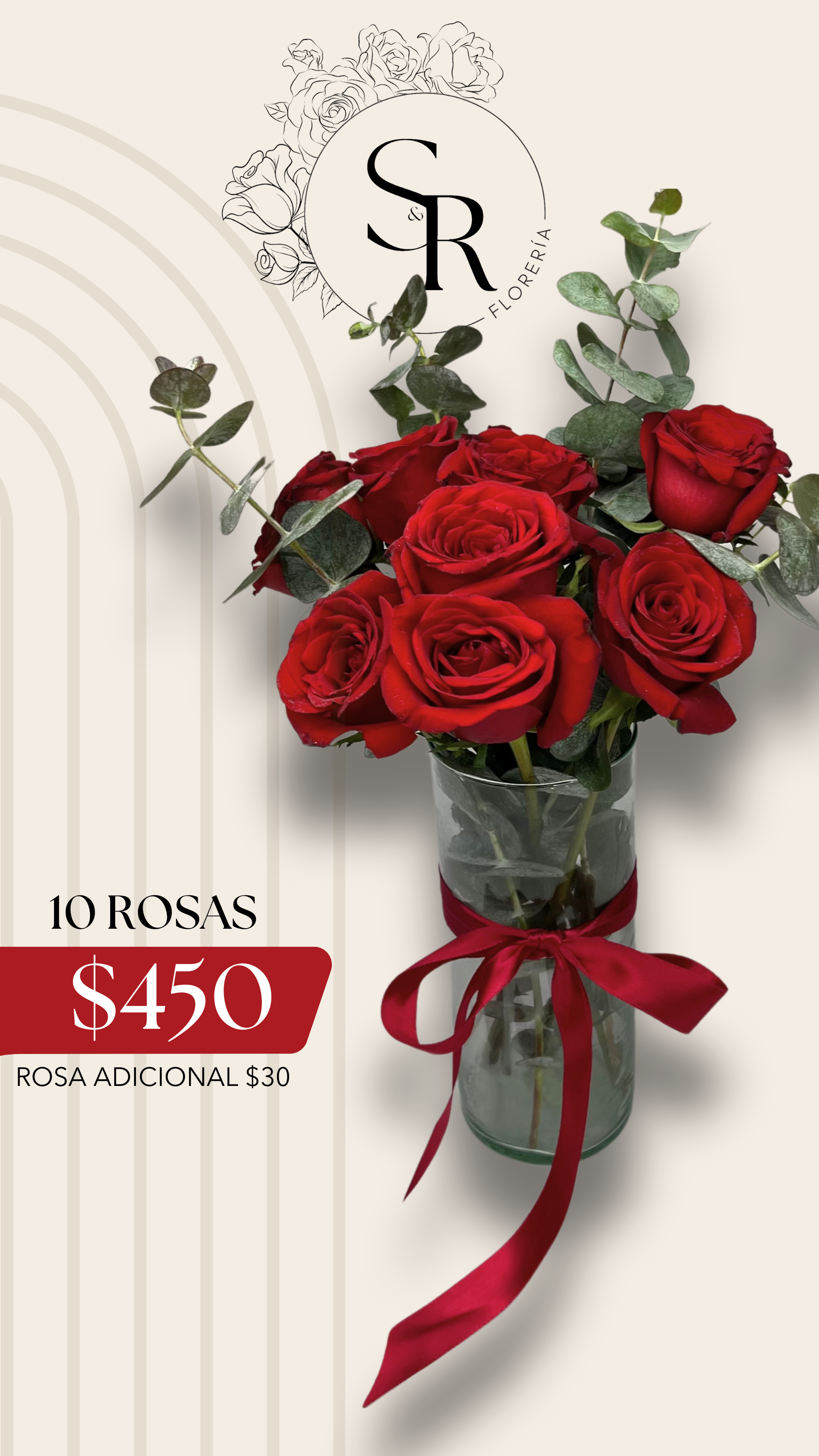 Jarrón de Vidrio con Rosas